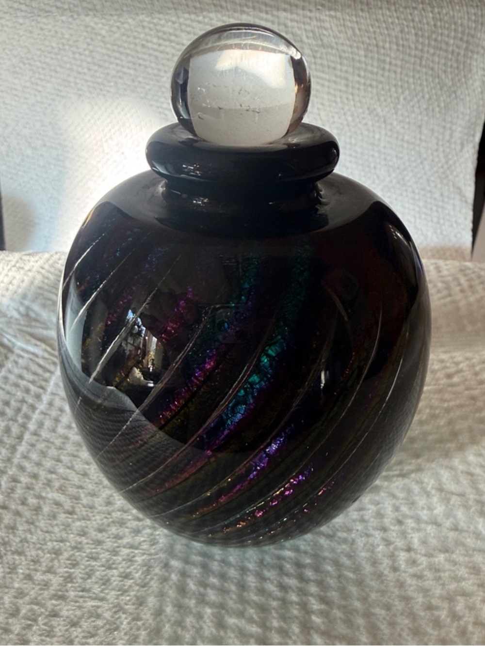 Robert Eickholt 1989 Signed Art Glass Perfume Bottle Iridescent Dichroic